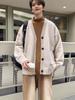 Unisex Retro Korean Style Loose Knit Cardigan - Autumn/Winter Versatile Solid Color Sweater Coat