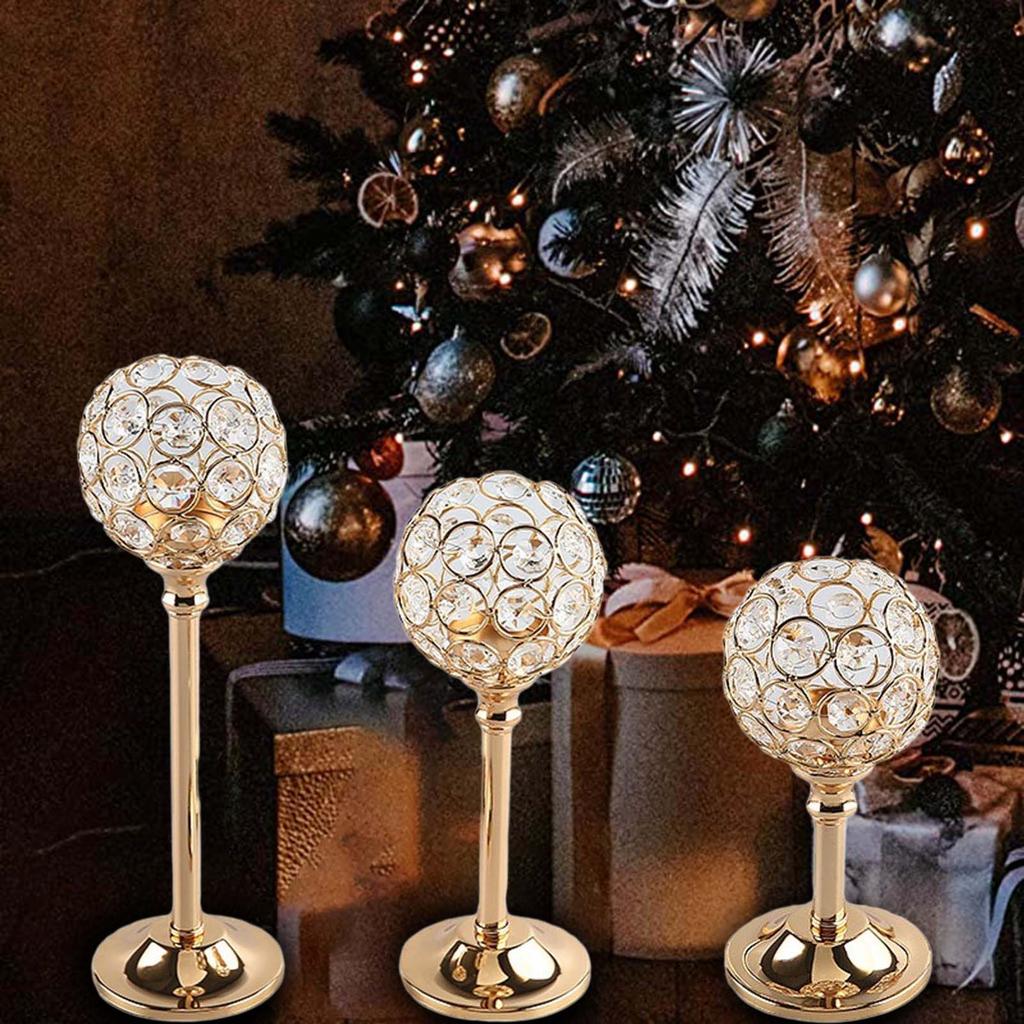 Gold Crystal Candle Holder Modern Tealight Candlestick Christmas Party Candle Stand Wedding Dinning Table Centerpiece