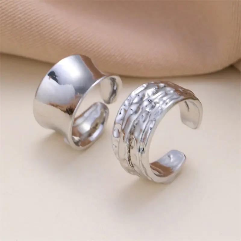 Fashion Gold Color Smooth Geometric Open Rings Set for Women Exaggerated Metal Irregular Thick Chunky Ring Trendy Jewelry Gifts