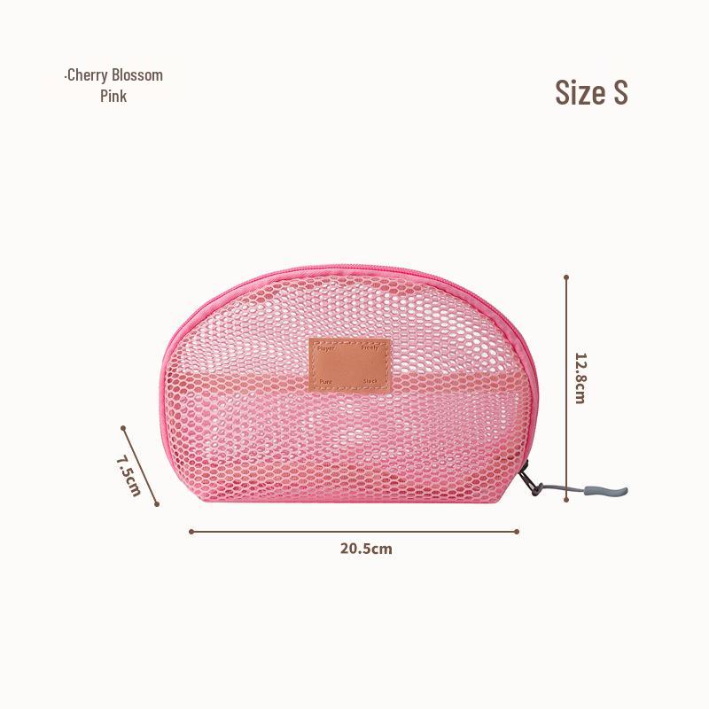 Portable Half-Round Mesh Makeup Bag - Compact Travel Toiletry & Lipstick Organizer