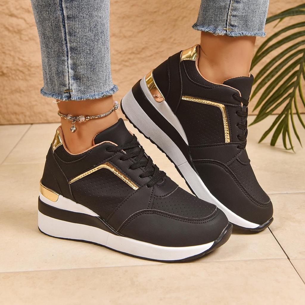 Women's Plus Size Lace-up Loafers - Summer/Autumn Fashion Wedge with Round Toe and Thick Sole, Solid Color Casual Shoes