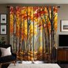 2 pieces of HD Autumn forest maple curtain Yellow tie digital printed curtain Home decoration style Decorate living room bedroom