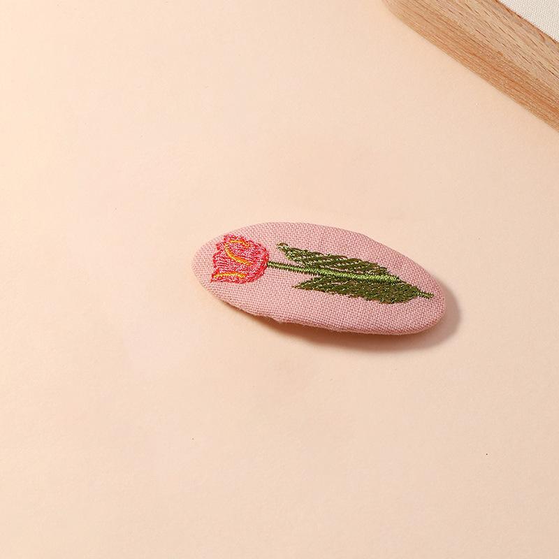 Fresh Fabric Hair Clip Embroidery Korean Style Bb Clip Leaf Retro Hair Pin Hair Decor For Daily Use