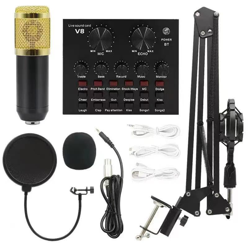 BM800 Condenser Microphone Set - Includes Stand, Sound Card, Ideal for Streaming, Gaming, Recording, Karaoke, and Noise Reduction.
