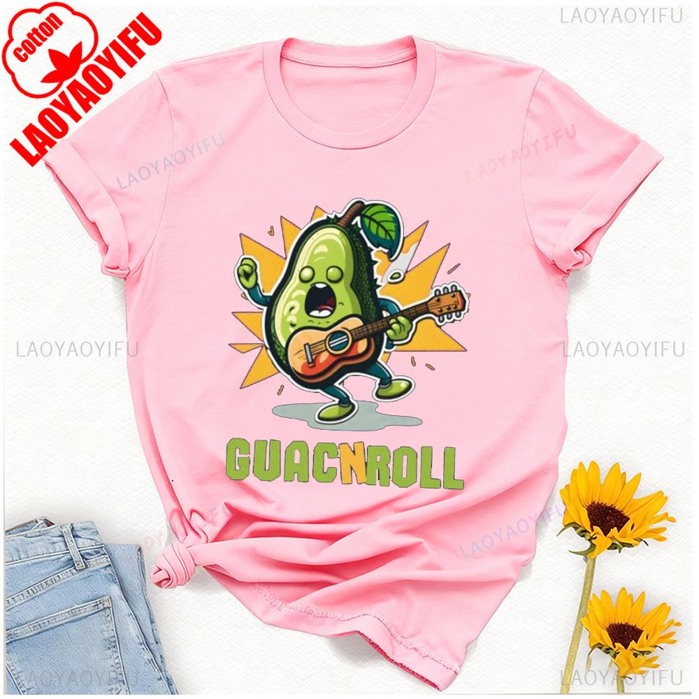 Lustiges Avocado-Shirt für Liebhaber Guac and Roll T-Shirt Niedliches Gitarrenspieler-Geschenk Guacamole Musikliebhaber Erwachsener Unisex Bedrucktes T-Shirt Oberteile