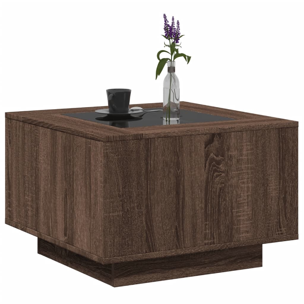 LED Coffee Table Brown Oak Effect 60 x 60 x 40 cm Wood Based Material