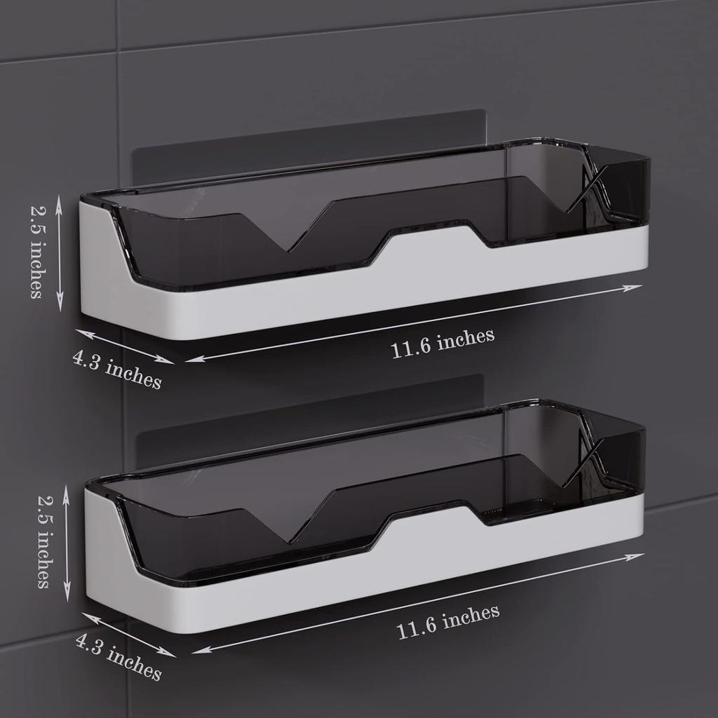 Self Adhesive Bathroom Accessories Storage Racks (Pack of 2), Wall Mounted Plastic Shelf Organizer, Hardware and Accessories (White)