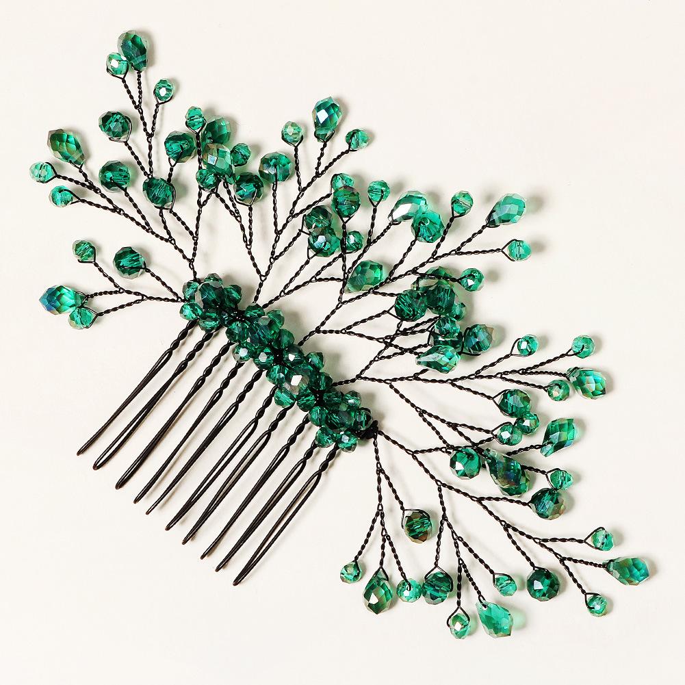 

European & American Retro Green Leaf Crystal Hair Comb for Weddings