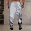 Men Plus Size Drawstring Waist Printed Teal Green Gem Heart Pattern Jogger Pants Cuffed Ankle With Side Pockets Long Trousers