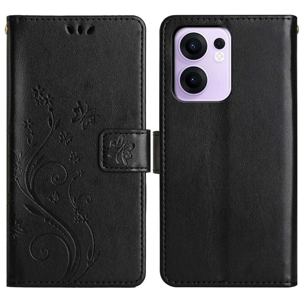 For Oppo Reno13 F 4G/5G Leather Wallet Case Butterfly Flower Imprinted Phone Cover with Strap