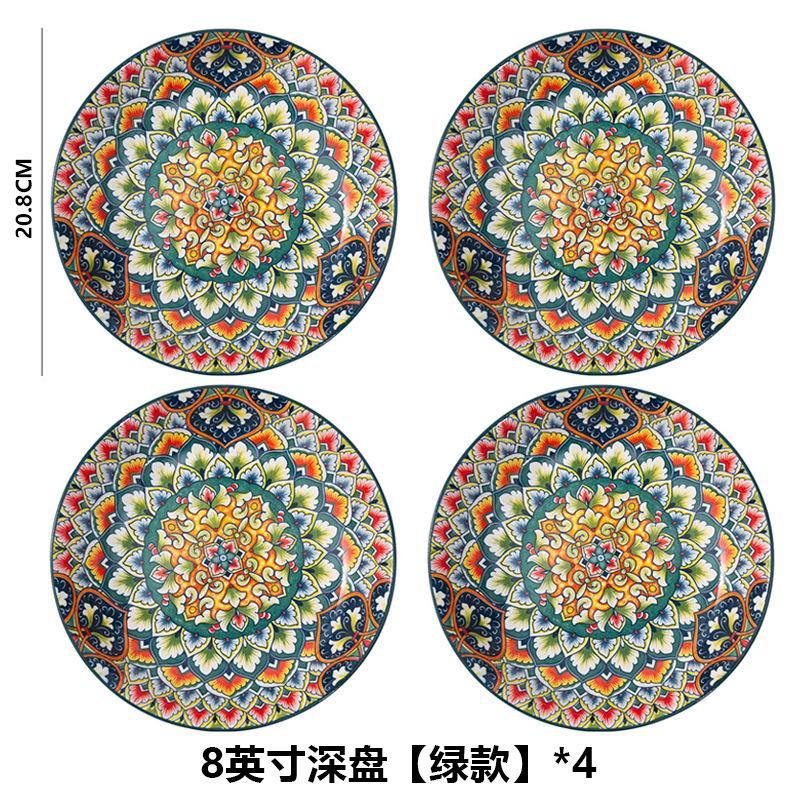 Handmade Ceramic Dinnerware Set Boho Moroccan Style Multicolor Gift Set Plates & Bowls Colorful Ceramic Plates