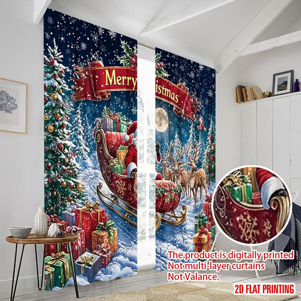 2pcs,2D Plane Printing Popular Curtain Panels Santa Claus Reindeer Sleigh Polyester (without Rod) Versatile All Perfect for