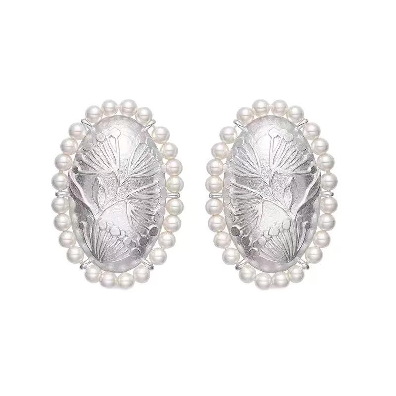 Retro French Lapis Lazuli Pearl Oval Stud Earrings - Stylish, Exquisite, Personal Design