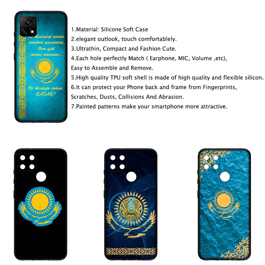 Hülle für iPhone 16 15 Xiaomi Redmi Note 14 13 12 11 Pro Max X 8 9 16e Samsung Galaxy S25 S24 S23 Moto G54 OPPO Huawei Kasachstan Flagge Karte Handyhülle
