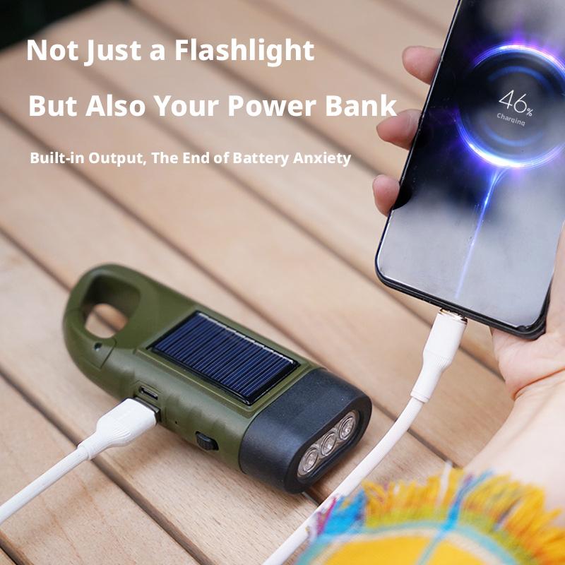 Led Flashlight Hand Crank Solar Powered Rechargeable Survival Gear Self Powered Charging Torch Dynamo For Fishing Boating Hiking