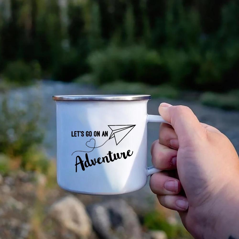 Emaille Kaffee Kakao Tassen Let's Go Outdoor Reise Camping Lagerfeuer Party Wein Bier Getränke Saft Tassen Zuhause Frühstück Milch Wasser Tasse