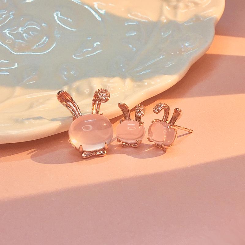 Sterlingsilber Hasenohren Rosenquarz Halskette - Trendiges Damengeschenk für Weihnachten