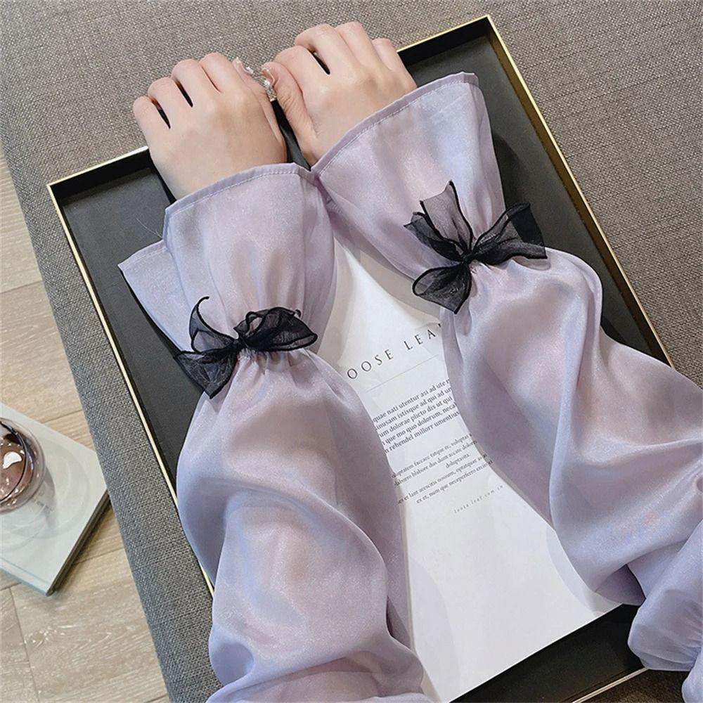 Fingerless Long Arm Sleeves Breathable Summer Arm Warmers Fashion Bow Ice Silk Sleeve Girls