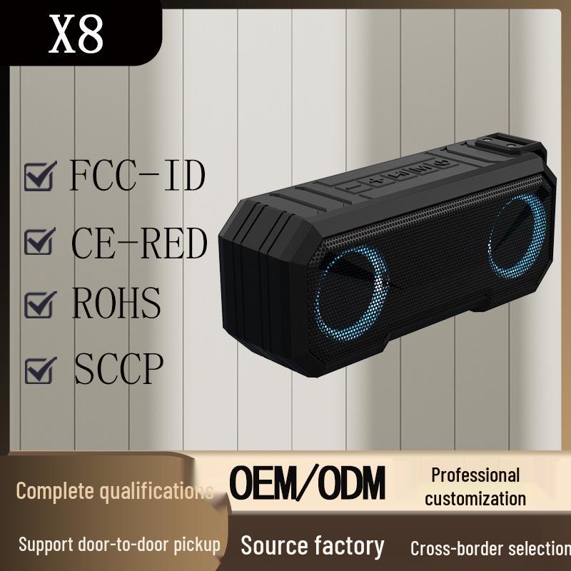 X8 Waterproof Bluetooth Speaker with Power Bank, Luminous Outdoor Subwoofer, Colorful Lights, and IPX7 Rating.