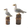 2 Pieces Seagull Ornament with Rope Handmade On Stump Handcrafted Sea Birds Figurine for