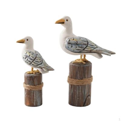 2 Stück Möwen-Ornament mit Seil Handgefertigt auf Baumstumpf Handgefertigte Seevogel-Figur für