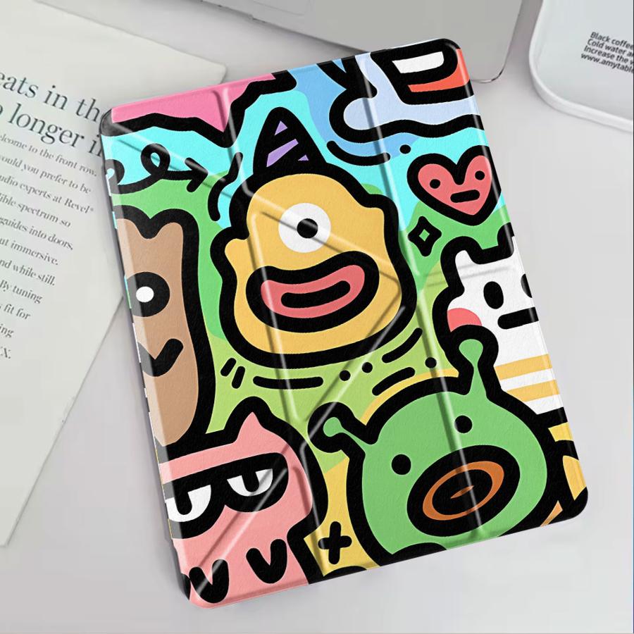 Custodia Cover Colorata con Portapenne Graffiti per Tablet iPad Mini 6 7 Pro 2025 Pro 11a 10a 9a 8a 7a 12.9 pollici Air 4 5 M3 M2 1 2 M4