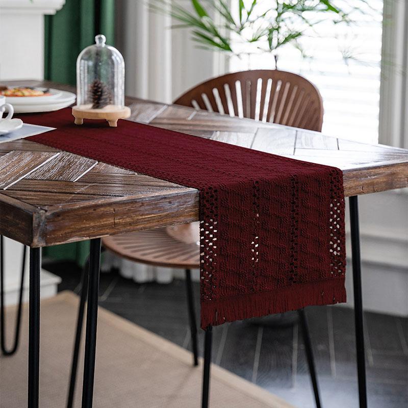 Simple Long Tassel Solid Color Table Runner Woven Dining Table Decoration for Wedding Party Soft Reusable Easy-Care Placemat