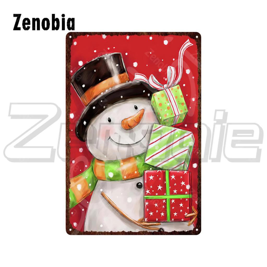 Christmas Metal Sign Santa Claus and Snowman Vintage Tin Sign Metal Plate Holiday Merry Christmas New Year Home Wall Decoration