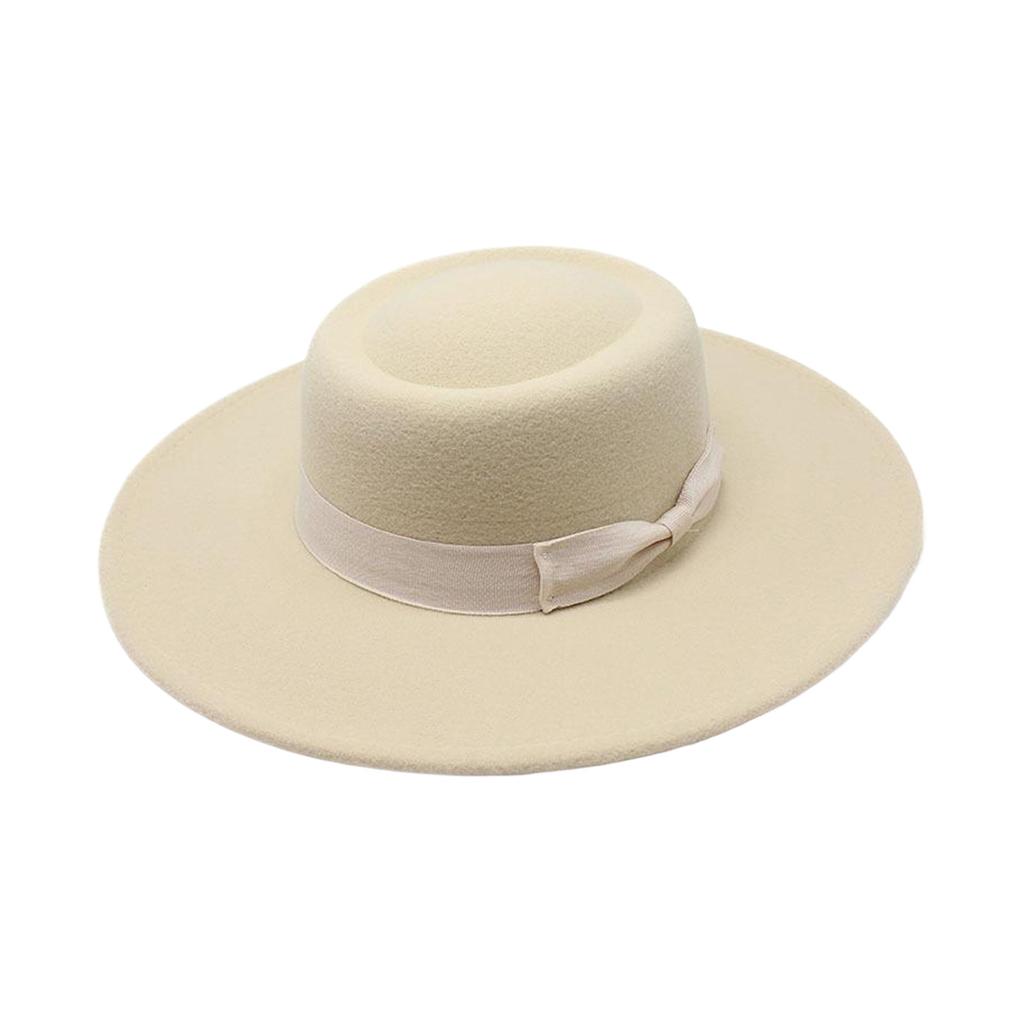 French Ladies Fedoras Top Bow Tie Fedora Hat Winter Autumn Imitation Woolen  Wedding Jazz Hats Flat Top Felt Hat Bowler Hats