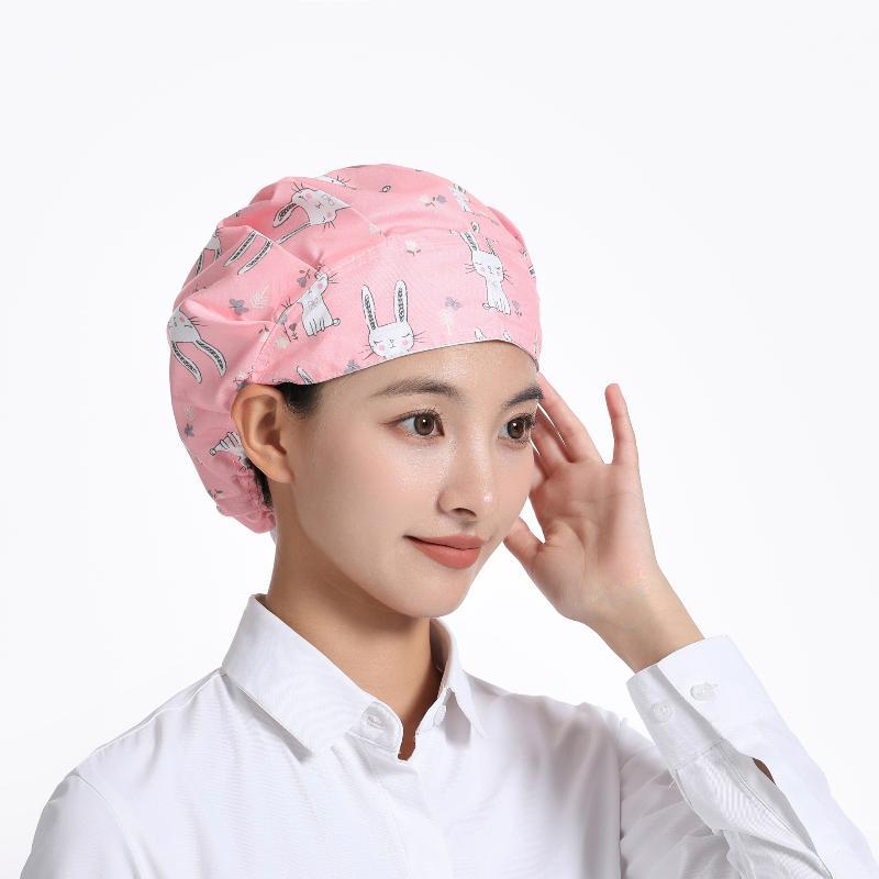 Printed Polyester Cotton Bouffant Scrub Caps Breathable Lightweight for Catering Chef Food Service Staff Work Use