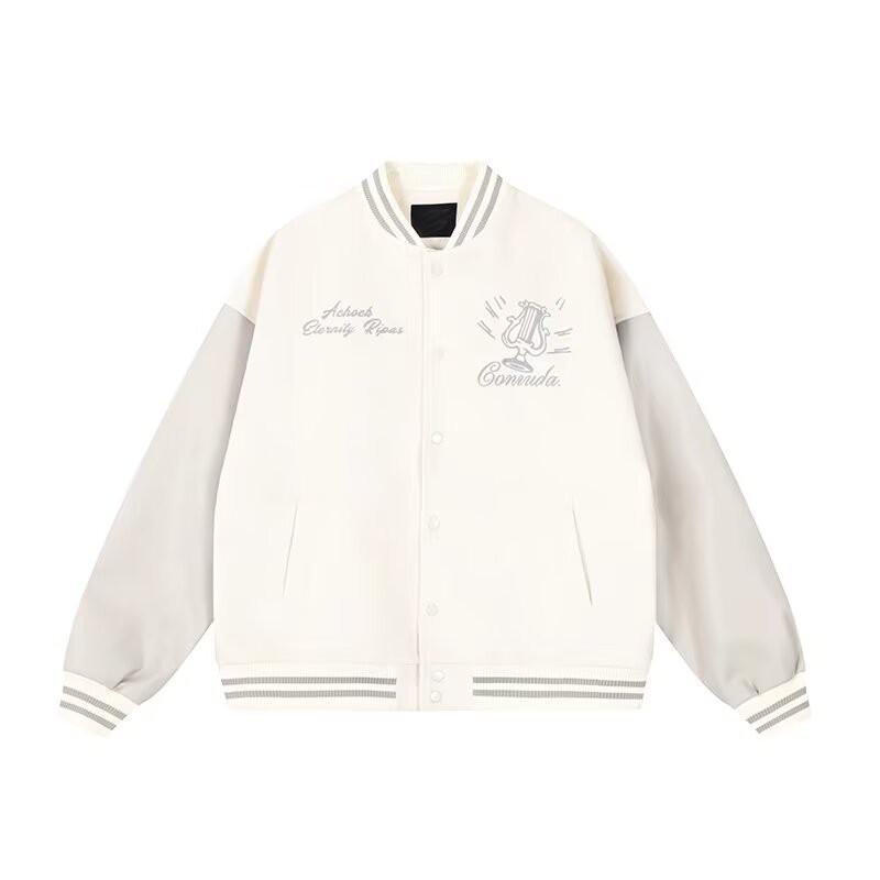 Unisex Streetwear Baseball Jacket Casual Oversized Bomber With Letter Embroidery Color Block Design