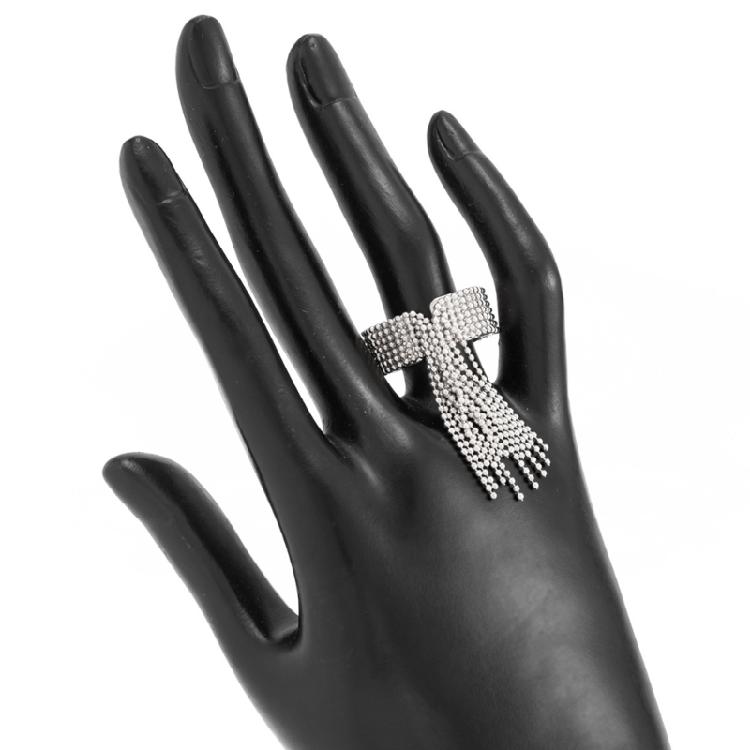 Party Outfit Ring with Flowing Drop Detail, Bead Chain Statement Design and Open Metal Tone Fit for Streetwear