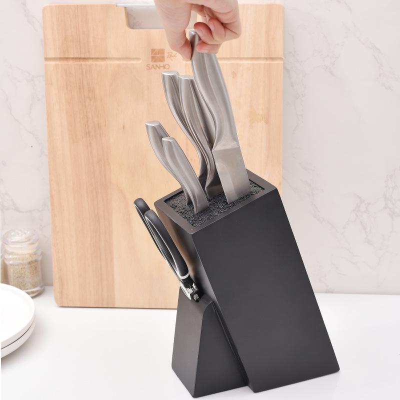 Suport din lemn pentru cuțite de bucătărie cu inserție neagră - Rack multifuncțional pentru depozitarea tacâmurilor