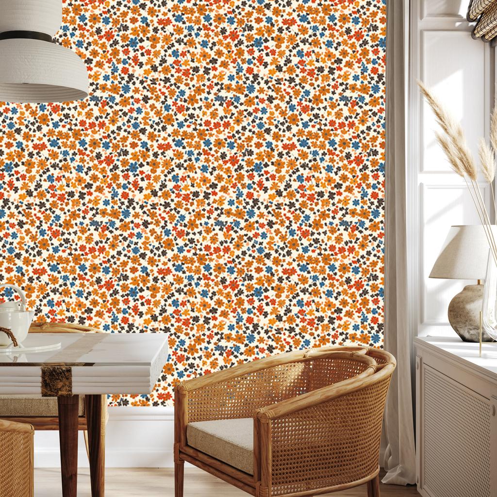 Wallpaper Flowers Cream, Gold and Beige for Living Room and Bedroom 50x1000