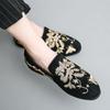 Men's Chinese Embroidered Black Leather Loafers – Large Size Casual Slip-ons