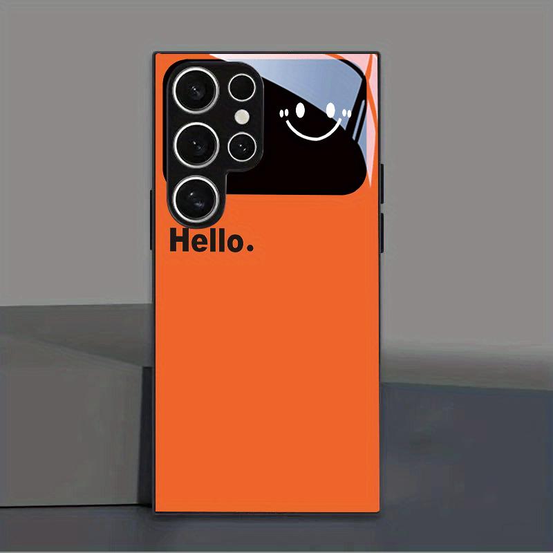 

Orange background black frame glass phone case suitable for Samsung Galaxy S26 S25 S24 S23 S22 S21 S20 FE/Ultra/Plus5G anti drop Galaxy S23 FE