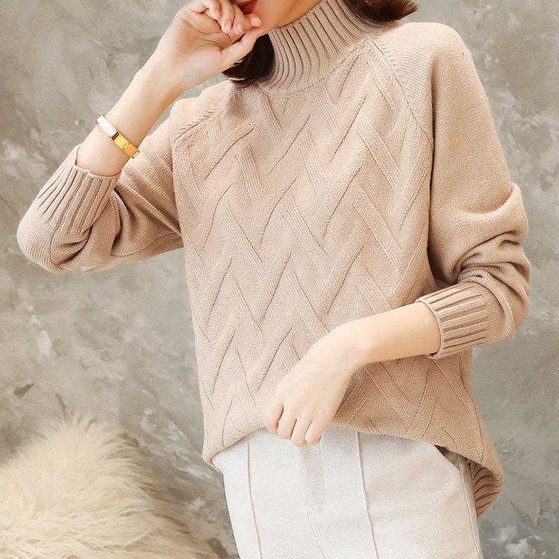 Fashion 2025 Fall/winter British Temperament Korean Style Pullover Half High Neck Loose Sweater Women's Knit Sweater
