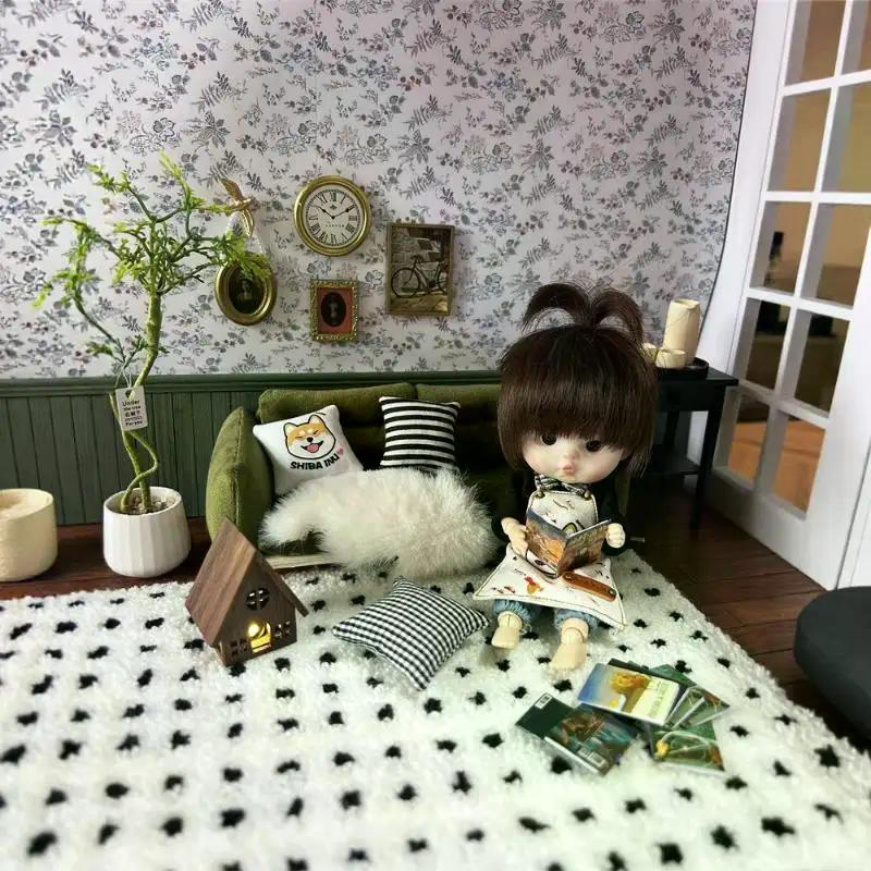 1/12 Dollhouse Imitation Sheepskin Plush Rug Model Bedroom Living Room Floor Mat Decoration Doll House Accessories