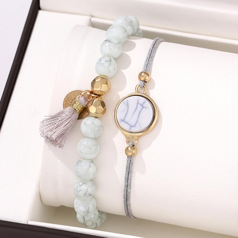4 Piece Set Women Creative Turquoise Tassel Round Stone Bracelets Fashionable Trendy Style High End Feel Bracelet Accessories