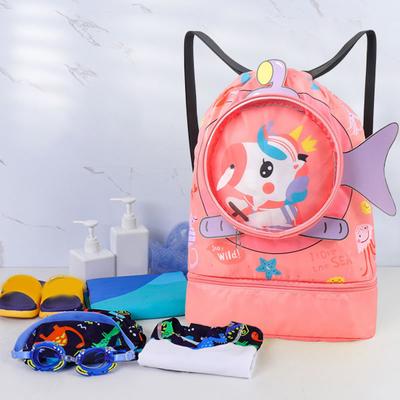 Kinder Schwimmtasche Cartoon-Aufdruck Kordelzug Rucksack Leichtgewicht Strand Schwimmbad Turnbeutel