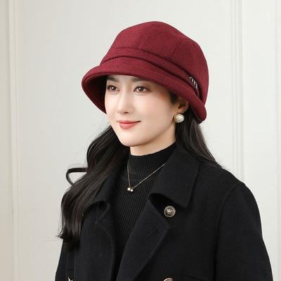 Herbst- und Winter-Schirmmützen für Frauen mittleren und höheren Alters, warme und verdickte Woll-Glockenhüte, lässige Bucket Hats
