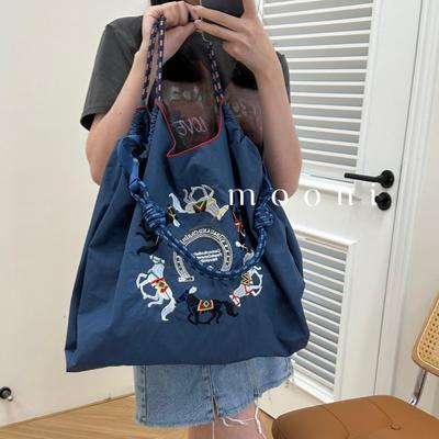 Portable Japanese Embroidered Flower Nylon Eco-Friendly Shopping Bag