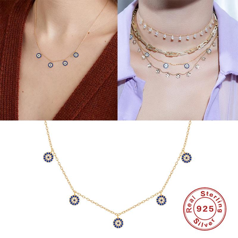 Bohemian S925 Sterling Silver Simple Turkish Blue Eyes Fashion Demon'S Eye Design Necklace