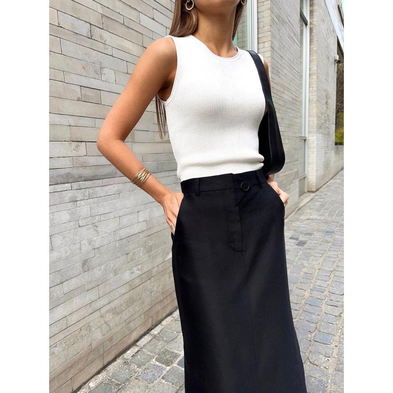 Tooxika Women's Autumn And Winter New High Waist Temperament A-line Slit Half-length Dress