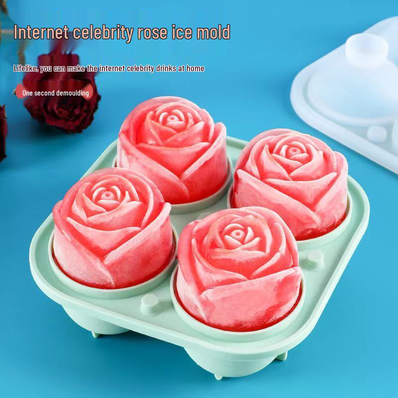 Four-Grid Rose Ice Cube Mold - Creative Whiskey Ice Tray