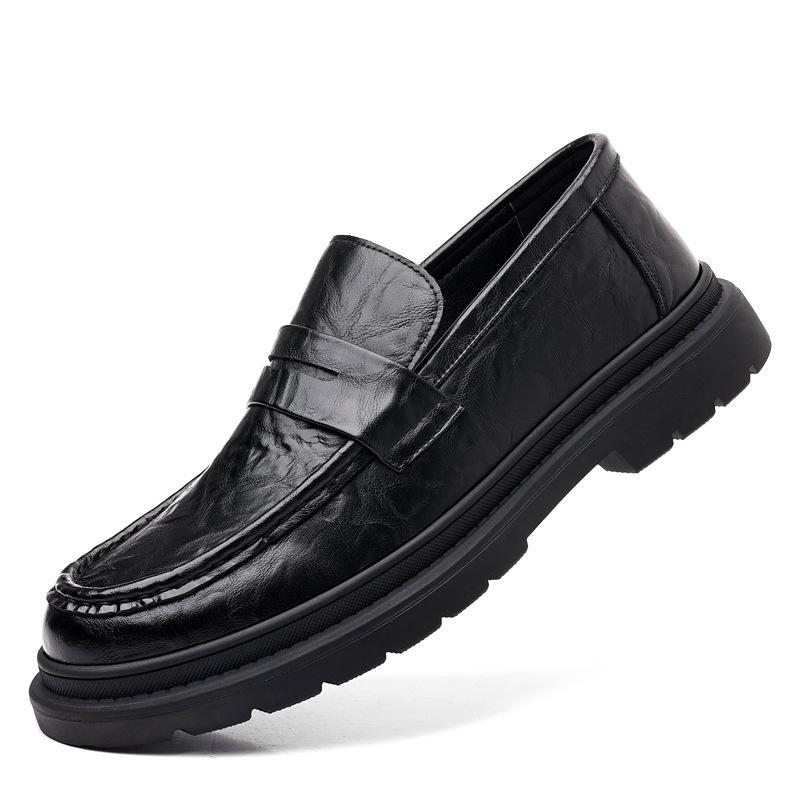Leather Shoes Men's 2024 Autumn Business Casual Shoes Trendy Men's Shoes One-pedal Hand-scratched Loafers