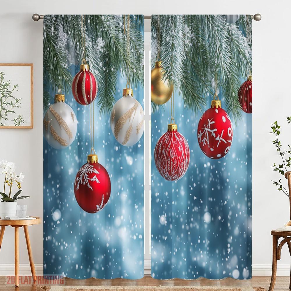 2pcs,2D Plane Printing Light Filtering Curtains Christmas Ornaments Festive Holiday Winter (2) Versatile Durable Polyester