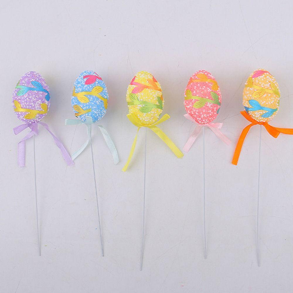 6pcs Foam Artificial Easter Eggs Stem DIY Crafts Simulation Egg Ornament  Happy Easter Decorations