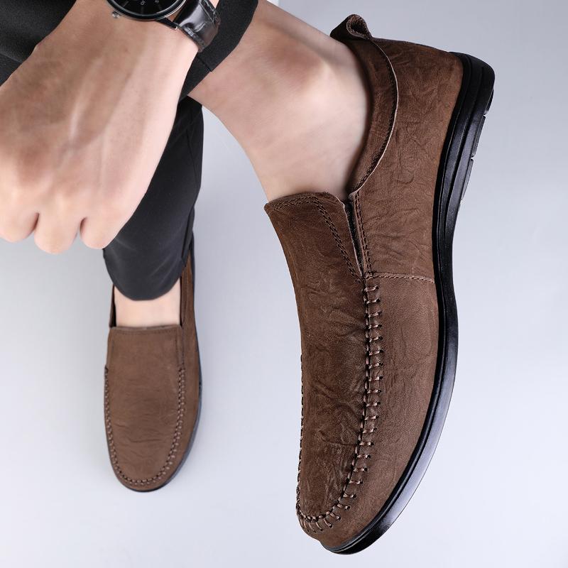 Fashion High Quality Hand Sewn Thread Genuine Leather Shoes Men Loafers Business Casual Shoes Classic Soft Leather Breathable Flat Shoes