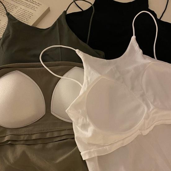 Women's Padded Cami Tank Top Double Lined Spaghetti Strap Basic Undershirts with Built in Bra Slim Fitted Summer Going Out